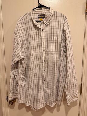 Cabela's White & Gray Windowpane Button-Down Shirt